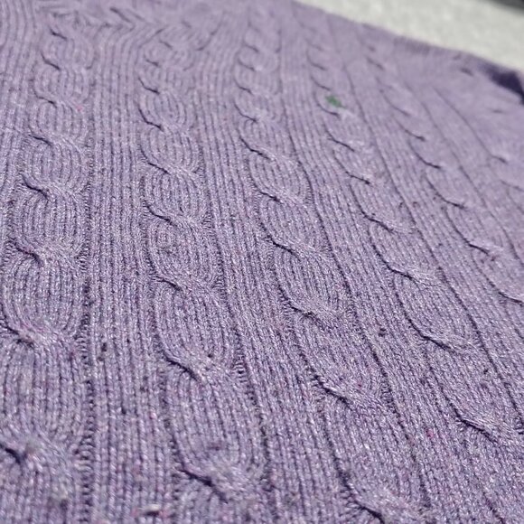 VINTAGE Polo Ralph Lauren Womens Purple Cable Kit Tussah Silk Sweater V-Neck - Picture 5 of 12